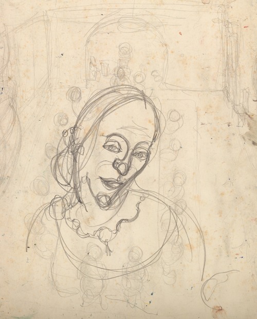 Dinner Party with Presumed Portrait Study of Paula Lindberg (verso)