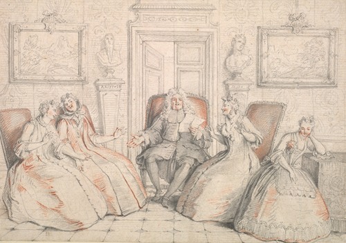 Trissotin Reading to Philaminte, Bélise, and Armande (from act 3, scene 2 of Molière’s “Les Femmes Savantes”