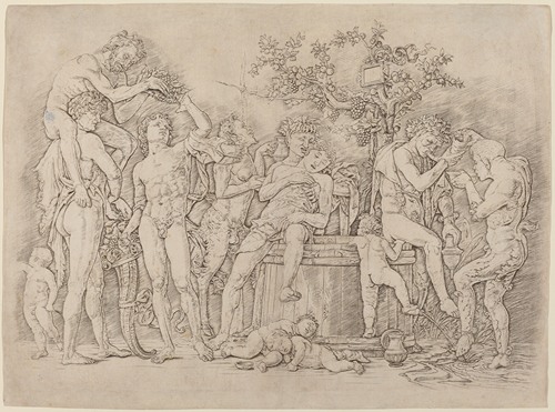 Bacchanal with a Wine Vat by Andrea Mantegna - Artvee