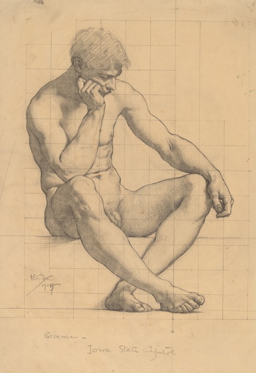 Seated Male Nude - Study for ‘Science’ - Iowa State Capitol (1905)