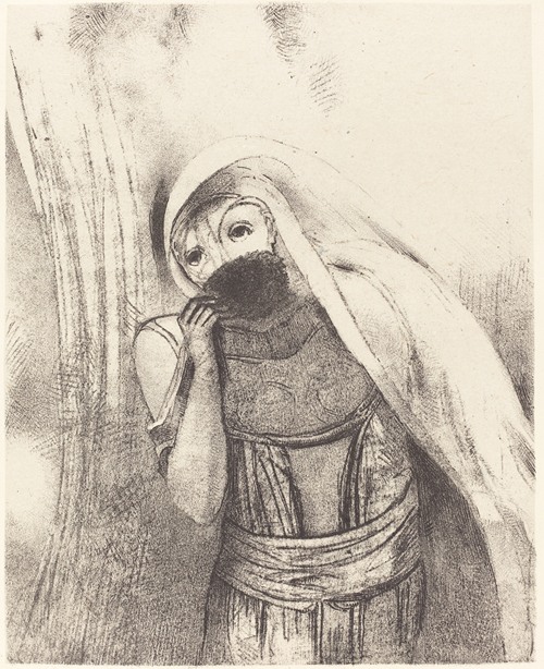 Elle tire de sa poitrine une eponge toute noire, la couvre de baisers (She draws from her bosom a sponge, perfectly black, and covers it with kisses)