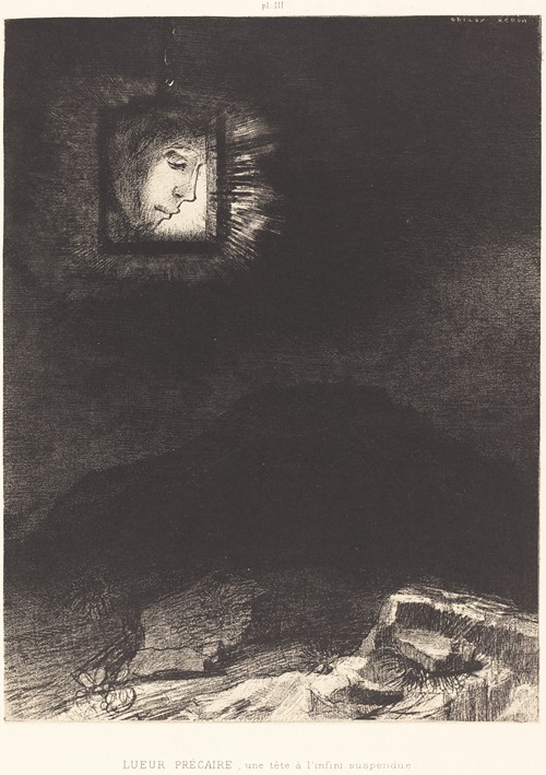 Lueur precaire, une tete a l’infini suspendue (Precarious glimmering, a head suspended)