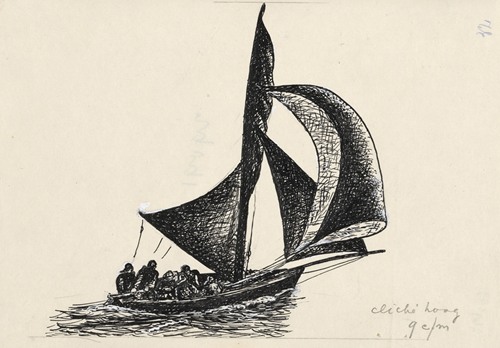Ontwerp boekillustratie voor Alexander Cohen’s Van Anarchie tot Monarchie; Zeilboot