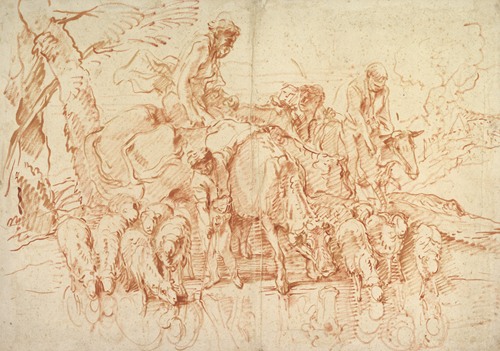 Pastoral Journey with Flocks and Herds at a Stream