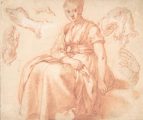 Study of a Seated Woman and Five Studies of Hands