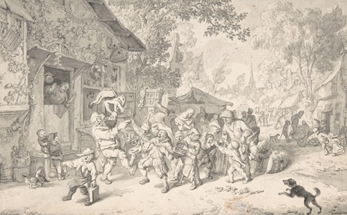 Der Ochsenhändler mit Schubkarren und Mulde by Cornelis Dusart - Artvee