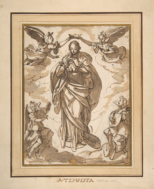 The Virgin Immaculate Crowned by Two Angels, with Angel Musicians in the Foreground
