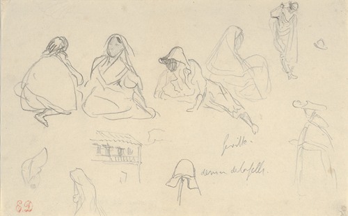 Sketches of Figures and a Tile-Roofed Building, Seville, Spain (1832)