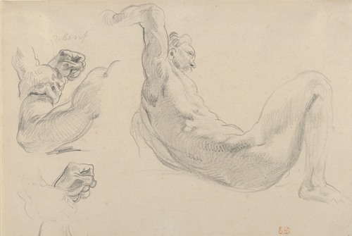 Studies of a Fallen Male Nude for ‘Hercules and the Horses of Diomedes’