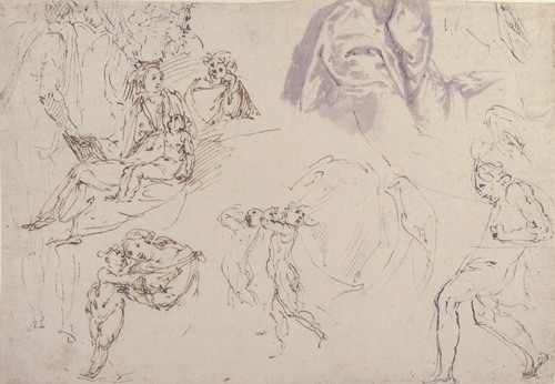 Figure Studies; The Holy Family, a Running or Dancing Child, Drapery Studies (1565-1608)