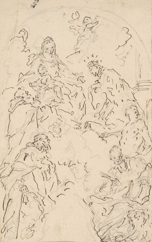 The Virgin and Child Enthroned on a Cloud, with Saints Dominic, John Nepomuk, Sebastian, Mark, and Anthony Abbot