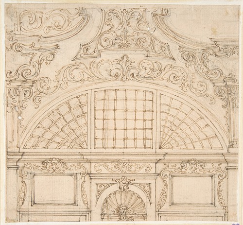 Design for the Upper Half of a Wall Elevation with a Semicircular Window
