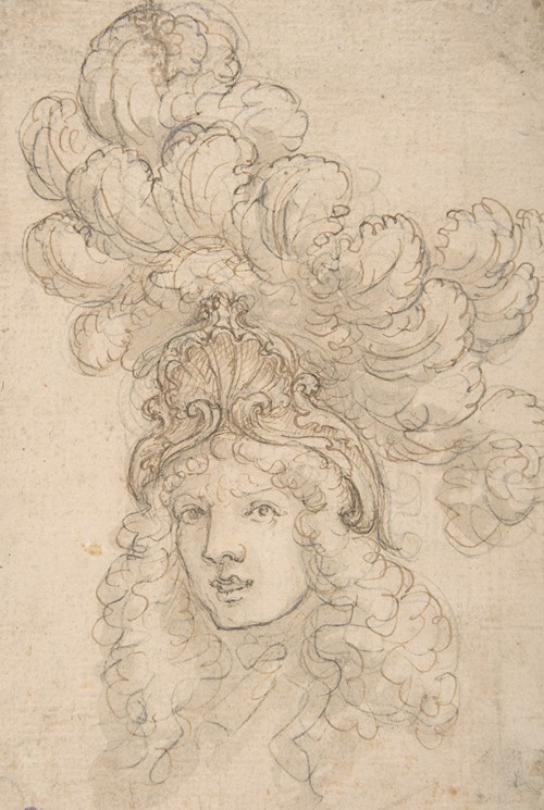 View of a Design for a Headpiece Decorated with a Shell and Large Plume