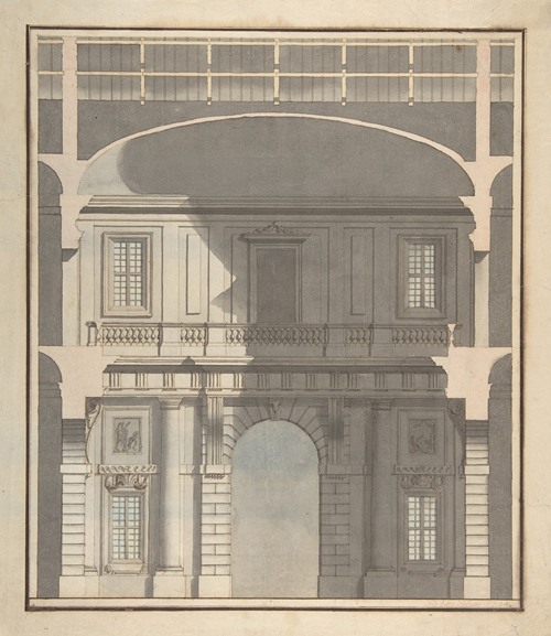 Design for a Stage Set; Design in Section of a Two-Storied Entrance Hall (1794)