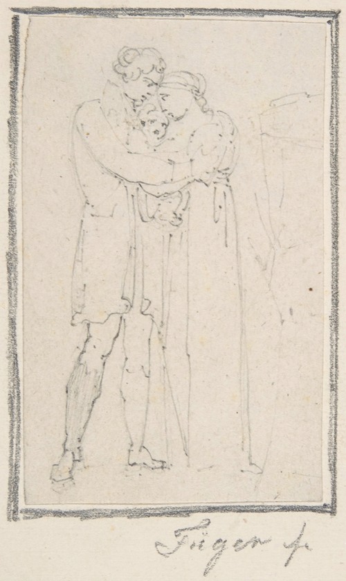 Man Embracing Woman with Child in Her Arms