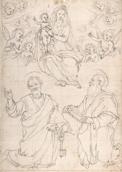 Virgin and Child Appearing in a Glory of Angels to Saint Peter and Saint Paul