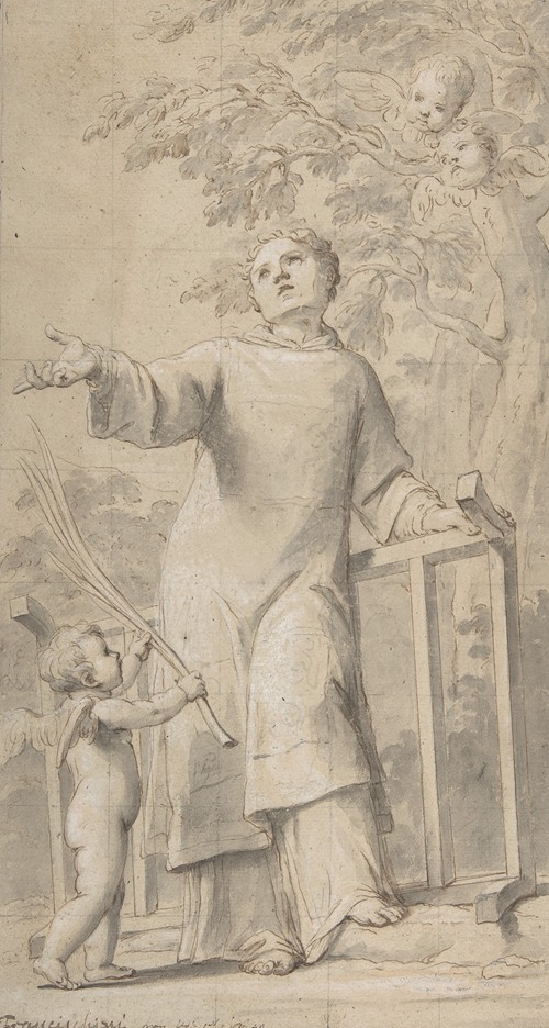 Saint Lawrence Standing and Holding the Grill, Instrument of His Martyrdom