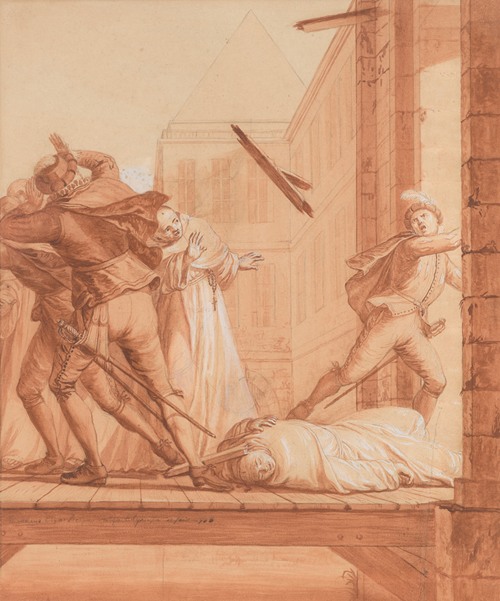 The Blessed Abbot having retired to the Château de Montaigu, soldiers of the league arrive to capture him as he leaves