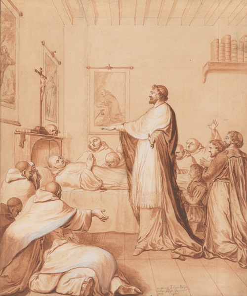 The Blessed Abbot, near death, receives the blessing of the pope, who sends for this purpose Cardinal d’Ossat, a close friend of the saint, whose teacher he had been