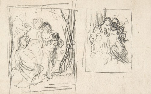 Two studies for a figure composition, including three women and a child