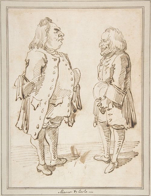 Marco and Carlo; Caricature of Two Men Standing Face to Face