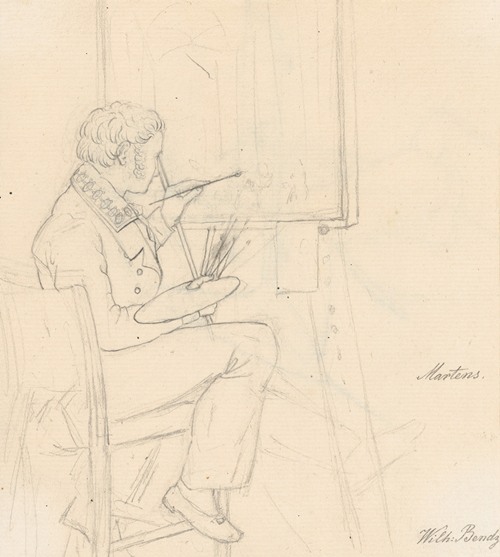 Portrait of the Painter Ditlev Martens at Work Behind and Easel (ca. 1820-24)