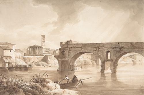 A View of the Tiber from the North Bank, with the Temple of Vesta, the Campanile of S. Maria in Cosmedin and the Ponte Rotto