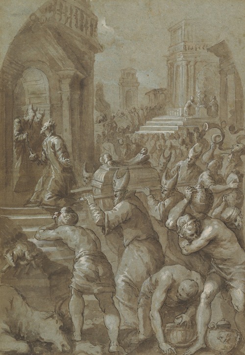 King Solomon Beholds the Ark of the Covenant Being Brought to the Temple