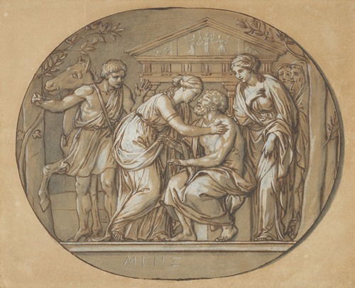 Oedipus before the Temple of the Furies between his Daughters Antigone and Ismene