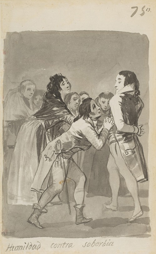 ‘Humility versus Pride’ a young man imploring an older man with other figures in front of them (1796-1798)