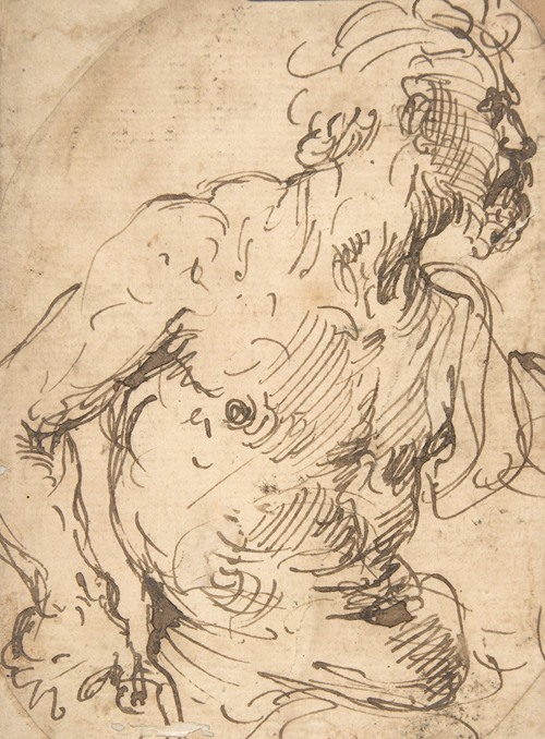 Study of a Seated Nude, Bearded Man in Half-Length