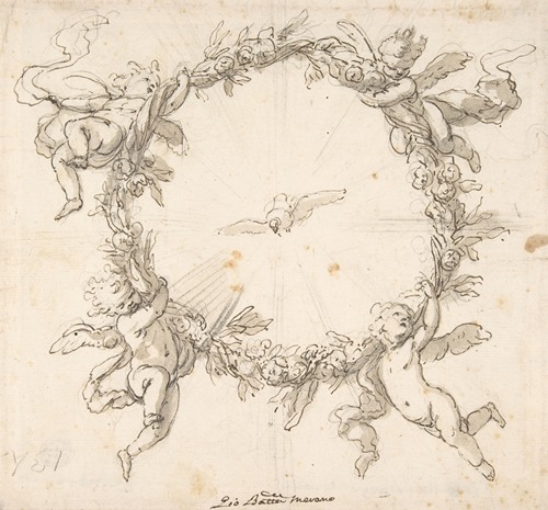 The Holy Spirit Surrounded by a Wreath of Flowers Held up by Infant Angels