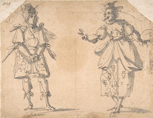 Drawings for Two Masquerade or Ballet Costumes (‘Sospiri’ and ‘Baci’)