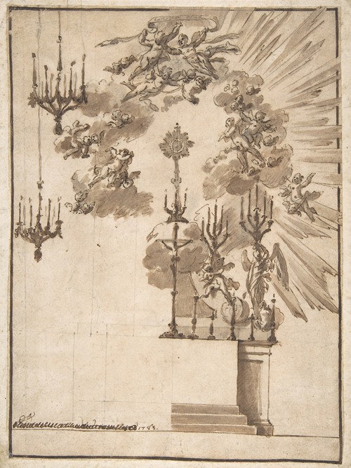 Design for an Altar for Easter Week Celebrations Decorated with Putti and Chandeliers
