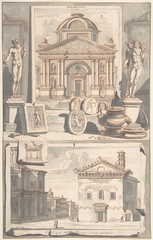 A Reconstruction of the Aerarium (above) and a View of the Ruins (below)