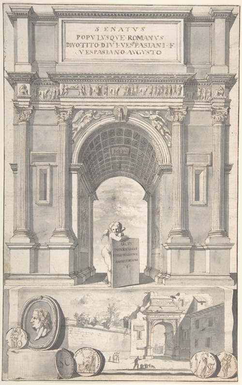 A Reconstruction of the Arch of Titus (above) and a View of the Ruins (below)