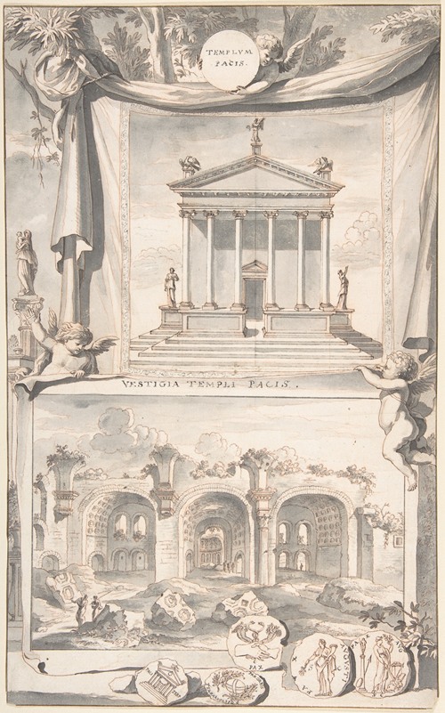 A Reconstruction of the Templum Pacis (above) and a View of the Ruins (below)