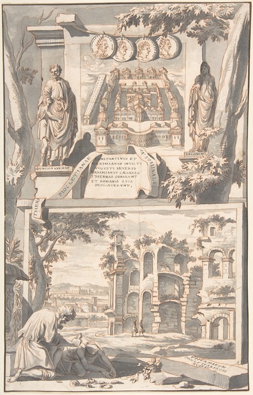 A Reconstruction of the Thermae of Diocletian (above) and a View of the Ruins (below)