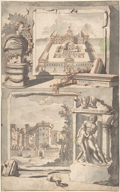 Reconstruction of the Thermae of Titus (above) and a View of the Ruins (below)