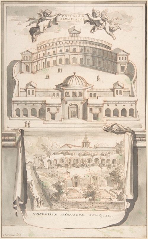 Reconstruction of the Thermae Olympiadis (above) and View of the Ruins (below)