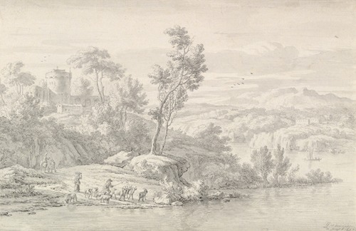 Southern Landscape with Figures and Cattle at a River