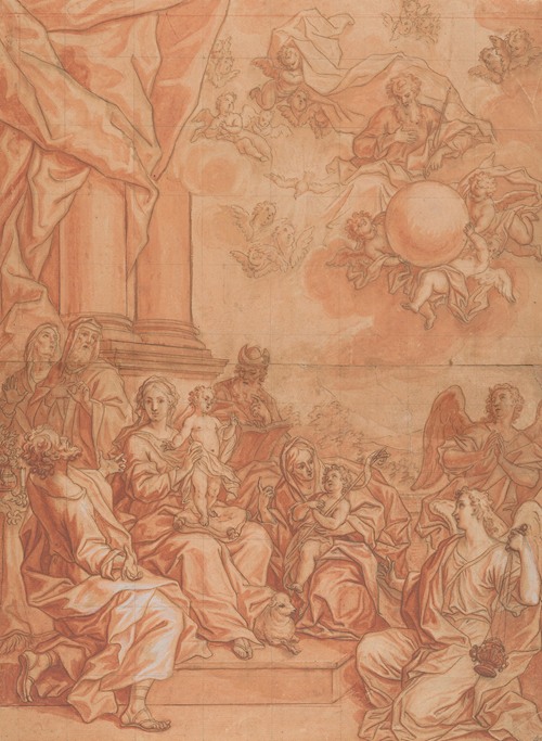 The Virgin and Child with Saints and Angels, and God the Father in the Sky