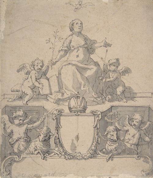 Cartouche with a Crown, the Virgin and the Holy Ghost, and Four Putti
