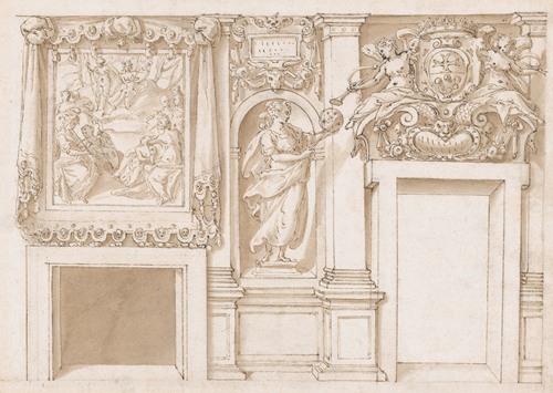 Design for a Wall Decoration with Apollo and the Muses, a Figure of Astronomy, and the Coat-of-Arms of a Grand Duke of Tuscany as Grand Master of the Order of Santo Stefano