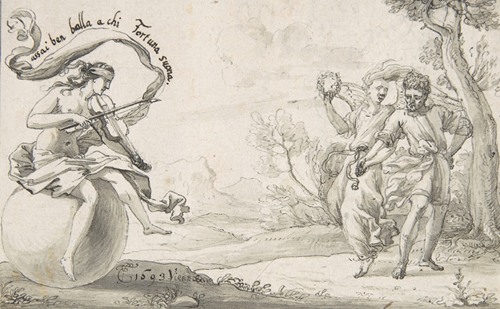 A Dancing Pair Accompanied by a Blindfolded Fortune