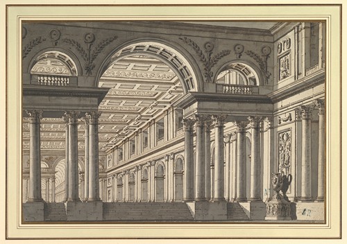 Design for a Stage Set; Classical Arcaded Gallery with Triumphal Arch Motif (1757-1839)