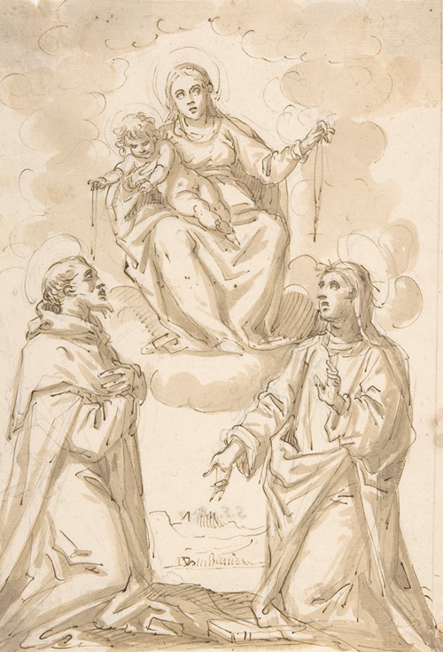 The Virgin and Child with Chaplets Appearing to Saint Dominic and Saint Catherine of Siena