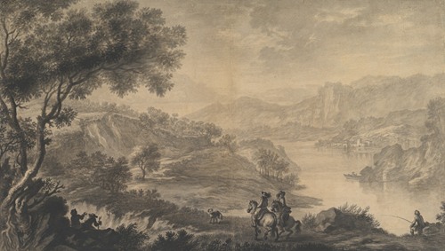 Hilly Landscape with Two Cavaliers and Other Figures in the Foreground
