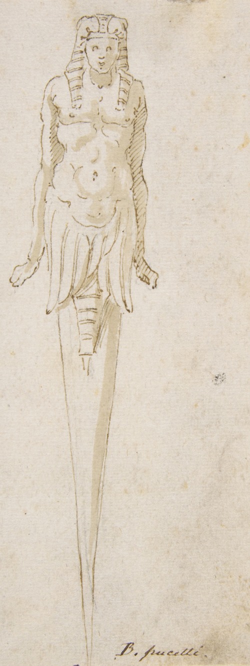 Design for Pointed Utensil with an Egyptian Style Figure on the Handle