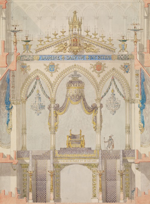 Interior Elevation of Reims Cathedral with the Rood Screen and Throne for the Coronation of King Louis XVIII